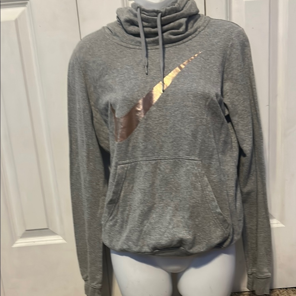 Nike Women's Gray Hoodie with Gold Logo